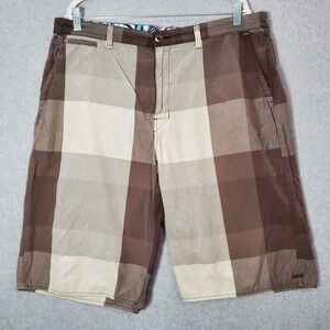 Vans Men Shorts 38 Brown Bermuda Colorblock Logo Skateboard Pockets Inseam 13"